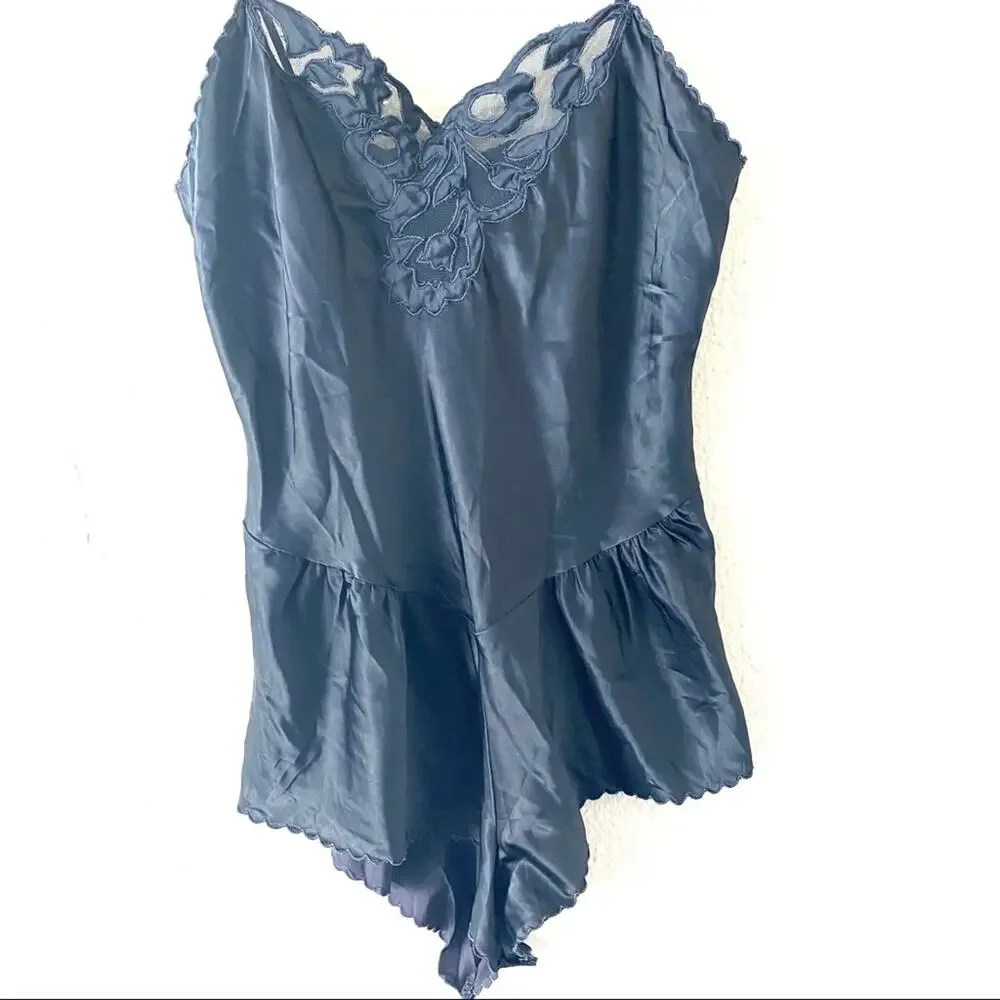 Vintage Barbizon Black Satin Lingerie Romper Small - Picture 2 of 9